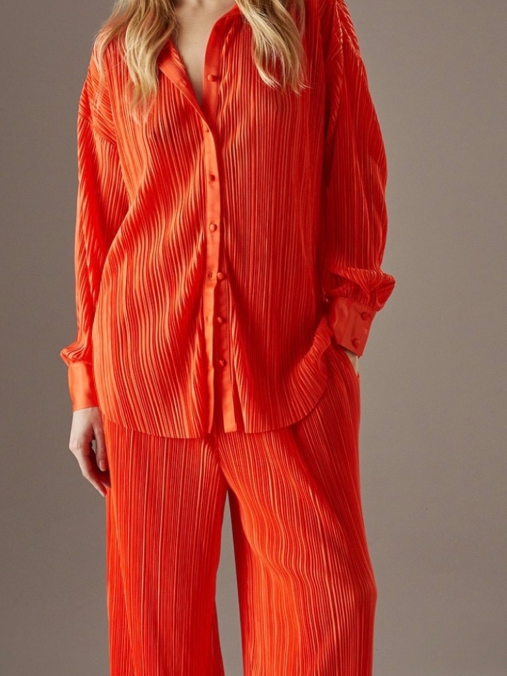 Vibrant orange plisse two-piece set